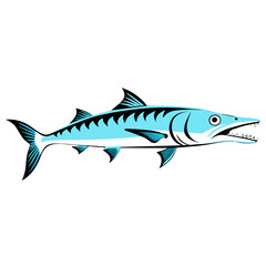 Obraz premium cartoon illustration of a barracuda fish with sharp teeth and a streamlined body.