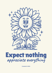 Flower retro mascot, cartoon mascot