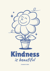 Flower retro mascot, cartoon mascot