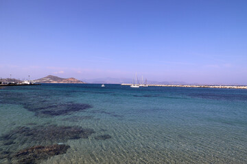 Sailing boats in the port of the Cyclades Island of Naxos-Greece