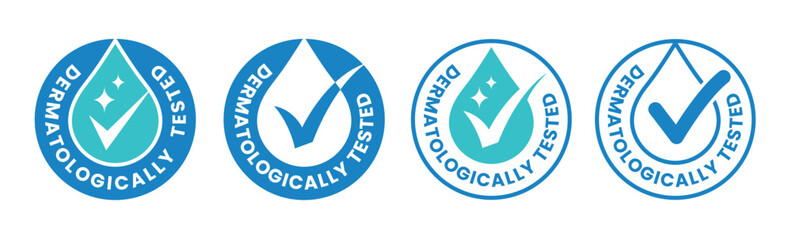Dermatologically tested vector label logo. Dermatology test and dermatologist clinically proven icon for allergy free and healthy safe product package tag © Astart