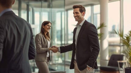 The corporate handshake in office