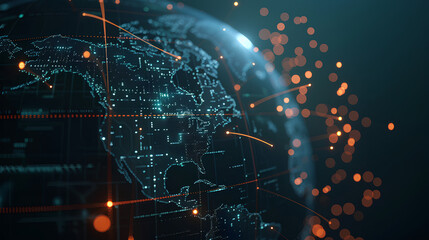 Minimalist illustration of a sleek globe, with glowing digital connections