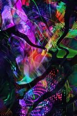 Obraz premium Vibrant neon-infused abstract art featuring dynamic technological patterns, perfect for modern digital backgrounds and futuristic concepts