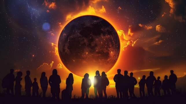 Silhouetted Crowd Watching Solar Eclipse
