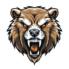 angry grizzly bear head vector art illustration isolated on white background