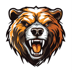 angry grizzly bear head vector art illustration isolated on white background