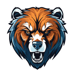 angry grizzly bear head vector art illustration isolated on white background