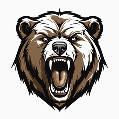 angry grizzly bear head vector art illustration isolated on white background