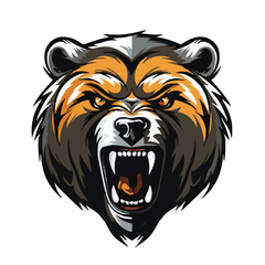 angry grizzly bear head vector art illustration isolated on white background