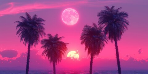 Obraz premium Palm Trees Against a Pink Sunset