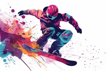 A close-up view of a snowboard, with various snowboarding gear and equipment scattered on a snowy slope in an artistic arrangement. The setting showcases the font design on the equipment,.