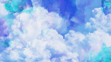 Abstract nature background of romantic summer blue sky with fluffy clouds. Beautiful shiny and bright colorful background. Soft blue background with clouds. Beautiful grunge blue background with space