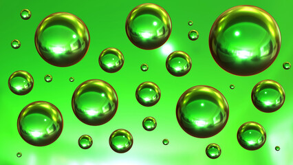 Shiny green colored balls abstract background, 3d metallic glossy spheres wallpaper.