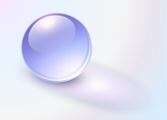Glass purple ball with shadow, 3D shiny background, vector illustration