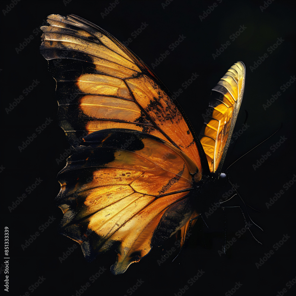 Wall mural A butterfly with orange and black wings and gold wings