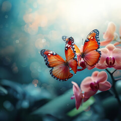 Fototapeta premium Abstract nature spring Background spring flower and butterfly