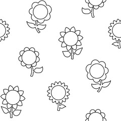 Flower with leaves. Seamless pattern. Coloring Page. Spring time. Hand drawn style. Vector drawing. Design ornaments.