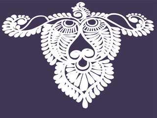A purple background with a white floral border