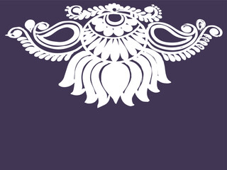 A purple background with a white floral border