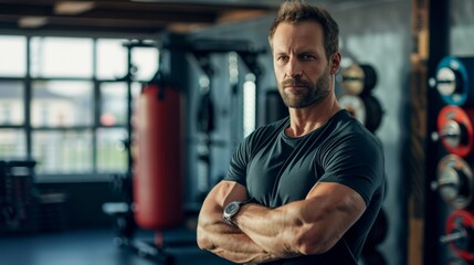 Obraz premium The muscular man in gym