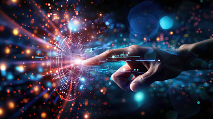 A fingertip touching the digital realm: a moment of interaction in a world of information and data. Generative AI