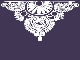 A purple background with a white floral border