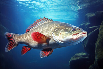 Giant grouper in deep blue ocean. Generative Ai