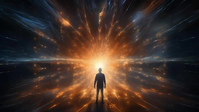 Silhouette of a Man Looking at a Heavenly Starburst Pattern of Light
