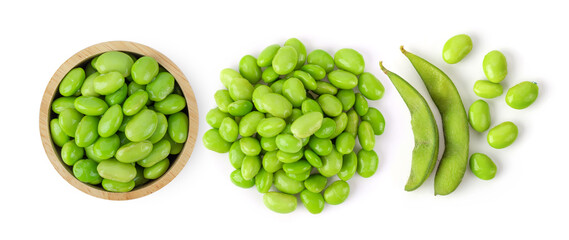 soy beans isolated on white background. top view