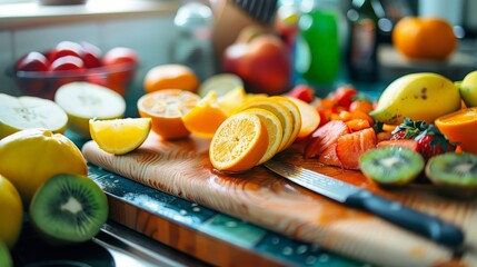 Fresh Sliced Fruits on Wooden Cutting Board