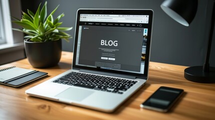 Fototapeta premium The laptop on wooden desk