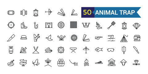 Animal trap icons set. Outline set of animal trap vector icons for ui design. Outline icon collection. Editable stroke.