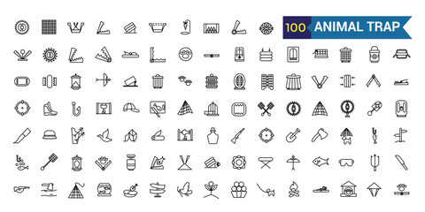 Animal trap icons set. Outline set of animal trap vector icons for ui design. Outline icon collection. Editable stroke.