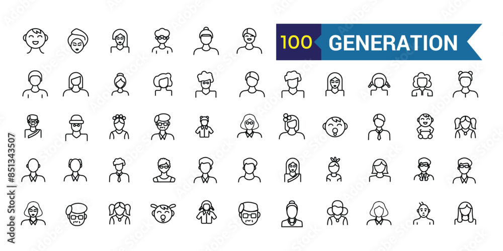 Wall mural generation icons set. outline set of generation vector icons for ui design. outline icon collection.