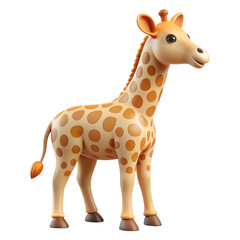 Fototapeta premium Cute 3D cartoon giraffe standing with a friendly expression. Perfect for educational materials, kids' projects, and animal-themed designs.