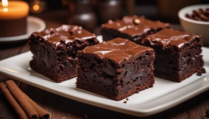 Perfectly baked chocolate brownies with a glossy ganache, offering a heavenly combination of flavors and textures