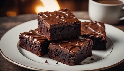 Indulgent squares of chocolate brownies with a smooth, shiny ganache topping, ready to delight any chocolate lover