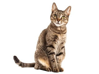 Obraz premium Full body shot of Aegean cat, sitting, looking around curiously.