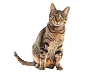 Obraz premium Full body shot of Aegean cat, sitting, looking around curiously.