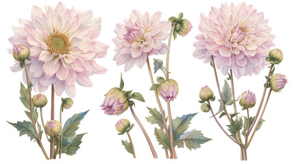 Beautiful watercolor illustration of delicate pink flowers with green leaves, perfect for greeting cards, invitations, or home decor., transparent, background