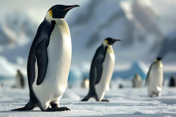 A few beautiful penguins on the ice