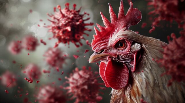 Chicken farm poultry bird flu avian virus health food risk warning hyper realistic 