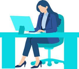 デスクで仕事をするビジネスウーマンのイラスト