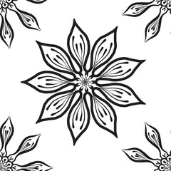 Fototapeta premium black and white flower seamless abstract pattern background fabric fashion design print wrapping paper digital illustration art texture textile wallpaper 