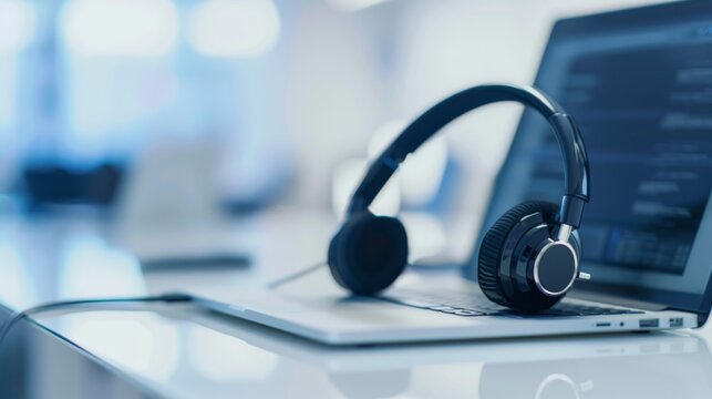 The headphones on laptop