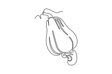 Single one line drawing whole healthy organic cashew apple for orchard logo identity. Fresh Brazilian caju concept for fruit garden icon. Modern continuous line draw design graphic vector illustration
