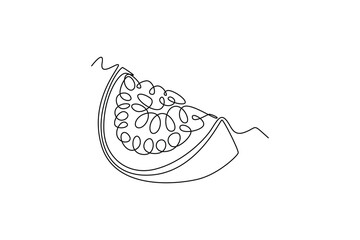 Single one line drawing of sliced healthy organic passion fruit for orchard logo identity. Fresh exotic fruitage concept for fruit garden icon. Continuous line draw design graphic vector illustration