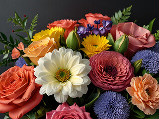 A colourful bouquet of mixed spring flowers freshness and natural beauty, Beautiful close up floral composition with autumn colors a colorful bouquet,fresh colourful variety flowers, Beautiful orange 