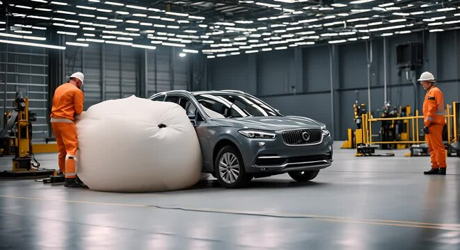 Car in a car crash test.